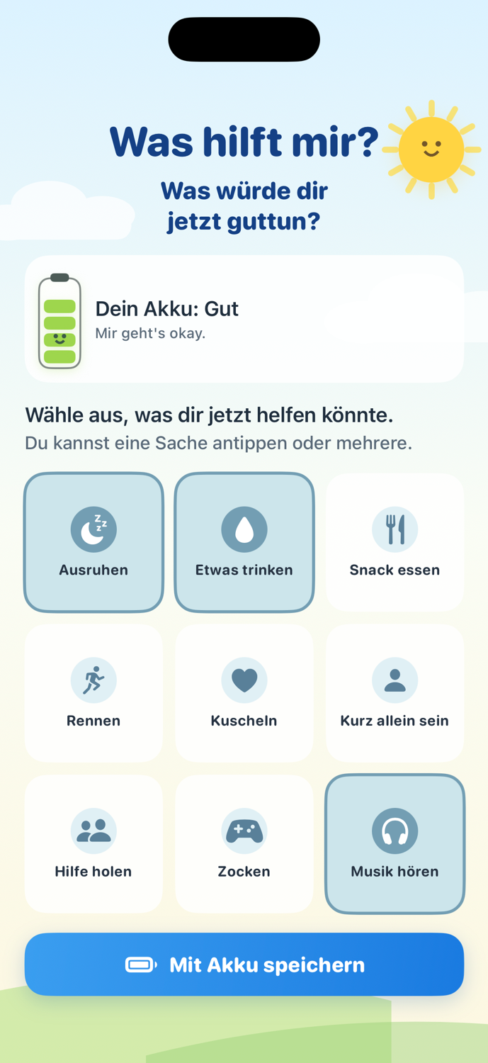 Screenshot: Hilfsoptionen auswählen