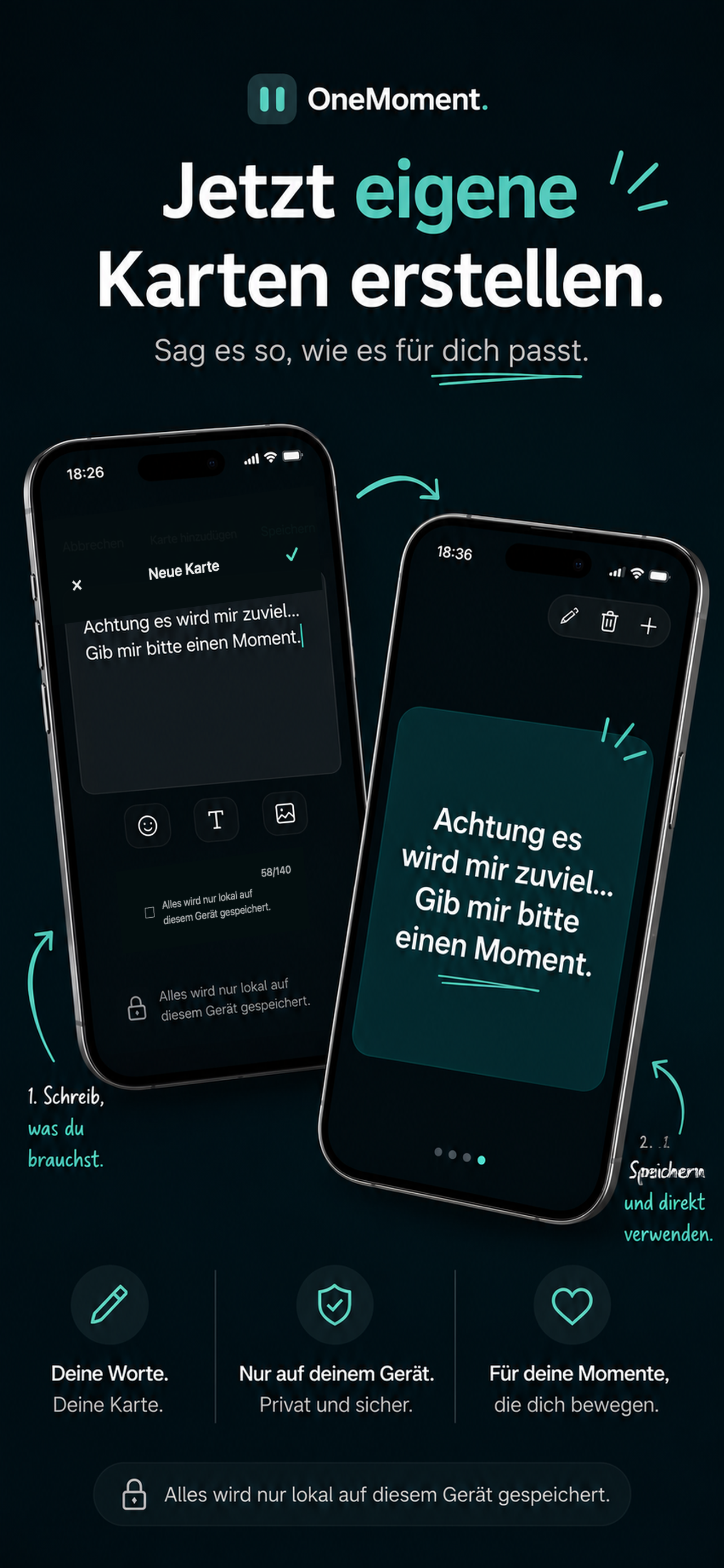 OneMoment Funktion: eigene Karten erstellen und direkt verwenden.
